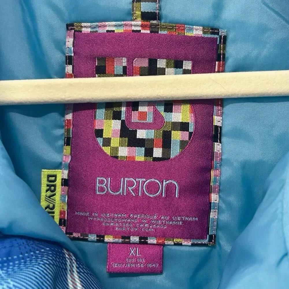 Burton Girl’s Elodie Snowboard Jacket Insulated Waterproof Blue Plaid X-Large
